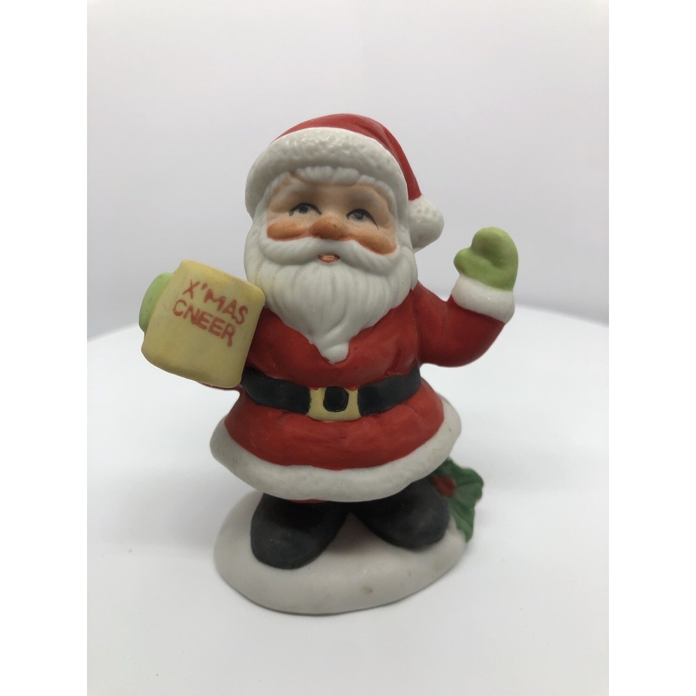 3"‎ Santa Claus Ceramic Figure With Mug of XMAS Cheer Christmas Decoration New